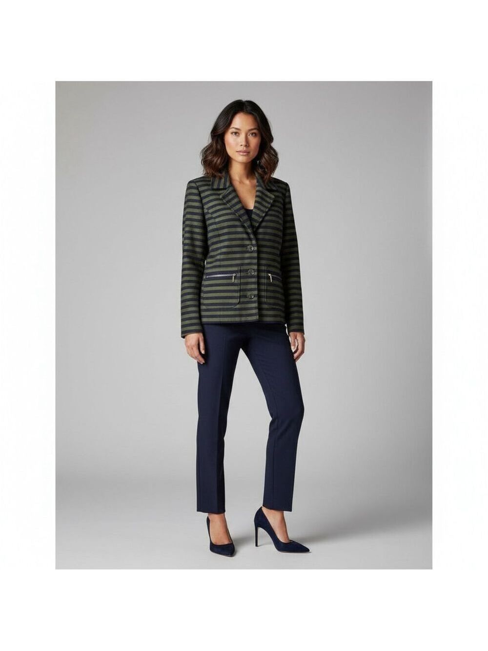 Isaac Mizrahi Live! Striped Lined Structured Blazer Size 14 NWT